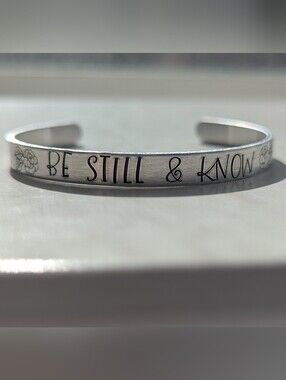 NWT "Be Still & Know" Ribbon Hand-Stamped Aluminum Cuff Bracelet